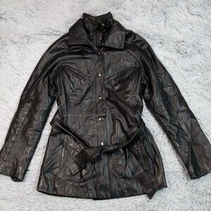Vintage Leather Renditions By Sandi Womens Jacket Black‎ 6 Pockets Lining Coat